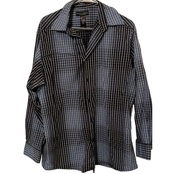 Crazy Horse Mens White & Black Grid Print Long-Sleeve Button-Down Shirt Large - Picture 1 of 16